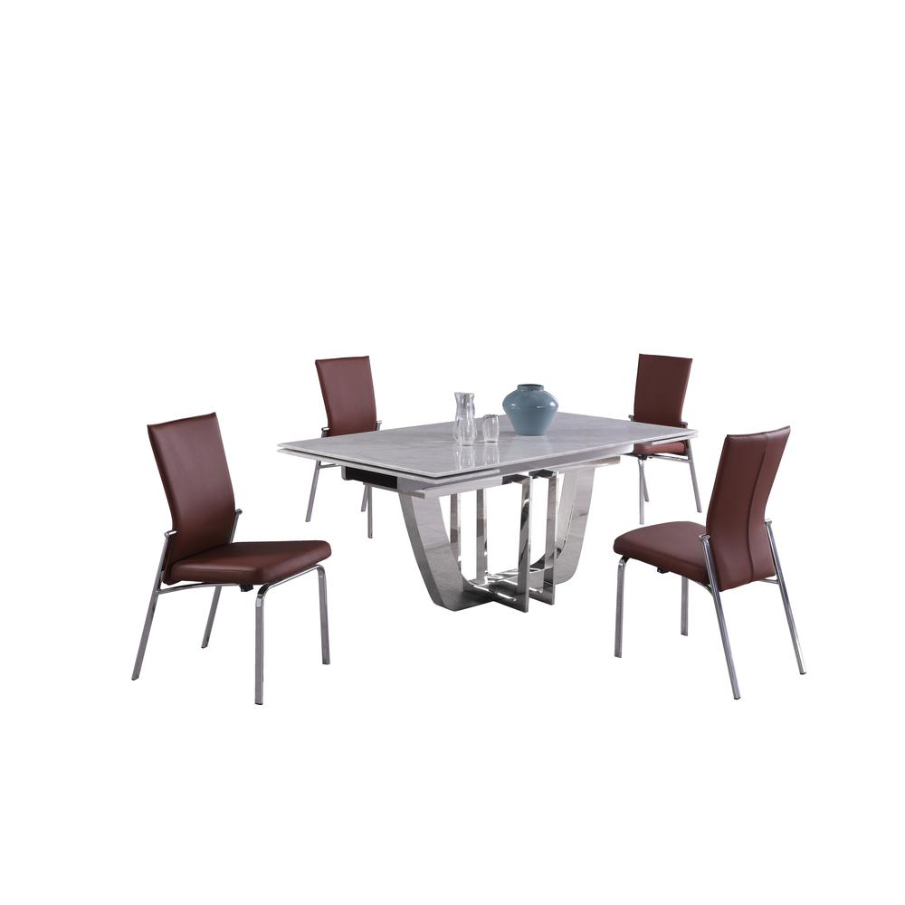 Contemporary Dining Set w/ Extendable Marble Table & 4 Motion Chairs. Picture 3