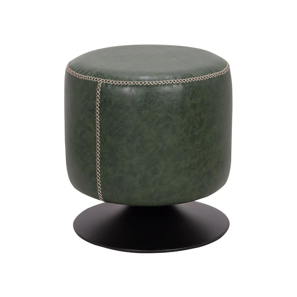 Round Vintage Upholstered Ottoman, Green. The main picture.