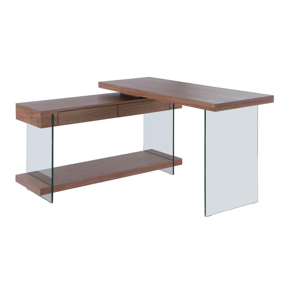 Modern Rotatable Glass & Wooden Desk w/ Drawers & Shelf. The main picture.