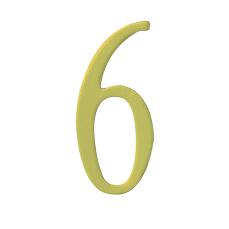 3 inch Brass Self Adhesive Address Number.  Number: 6. Picture 1