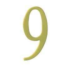 3 inch Brass Self Adhesive Address Number.  Number: 9. Picture 1