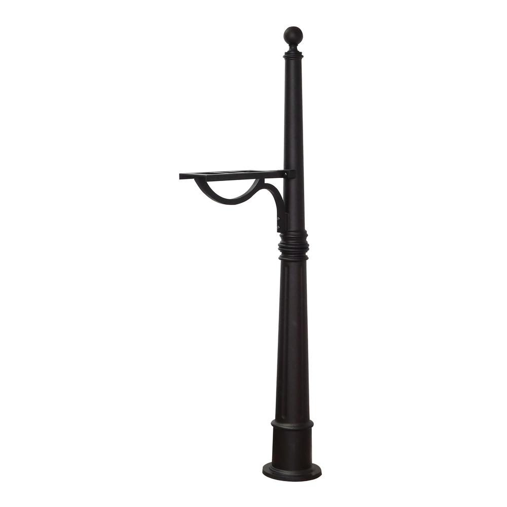 SPK-600-BLK Ashland Decorative Aluminum Durable Mailbox Post with Ball Topper, Base and Mounting Bracket. Picture 1