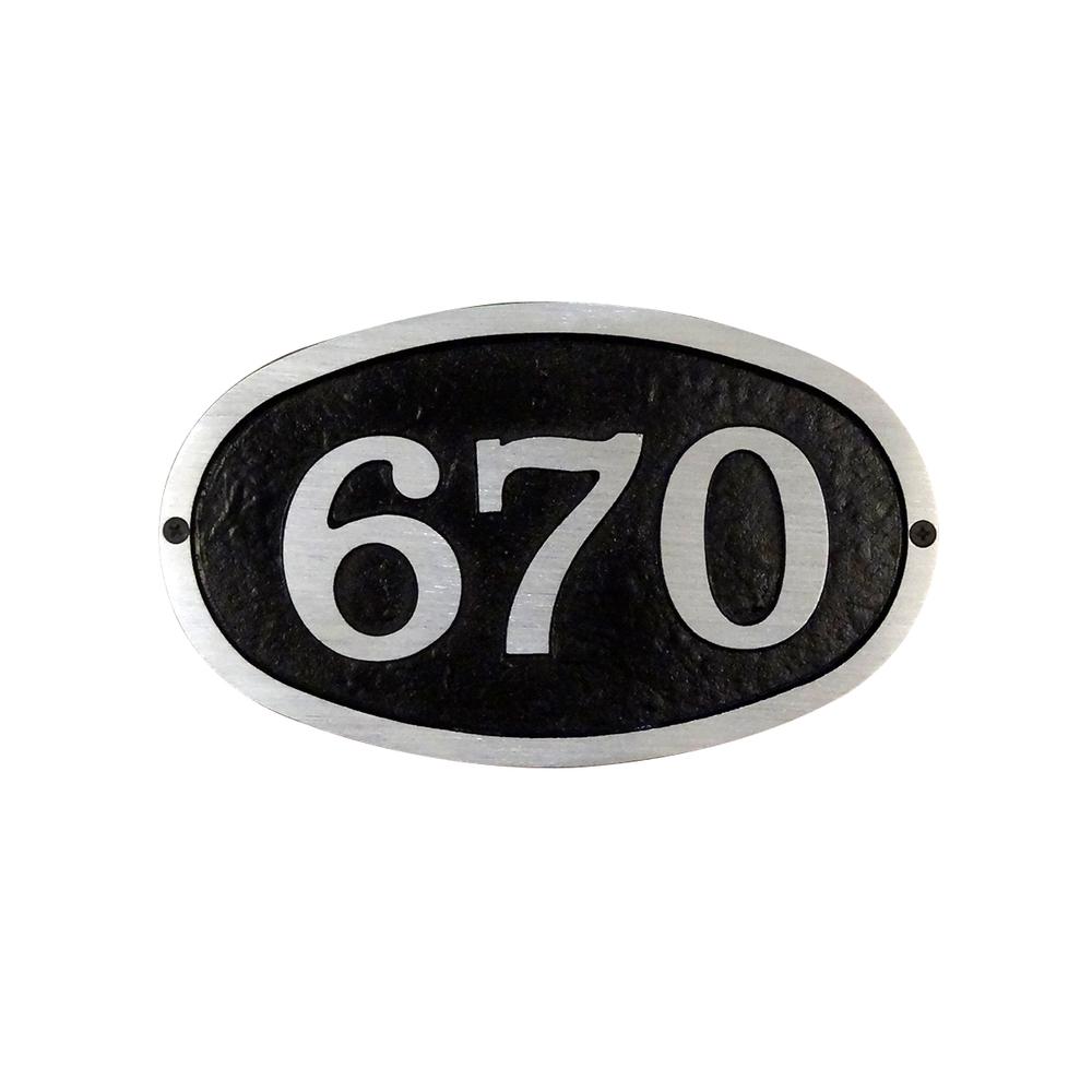 Modern Horizontal Cast Aluminum Address Plaque with Brushed Aluminum Numbers - Bold Italic Font. Picture 2