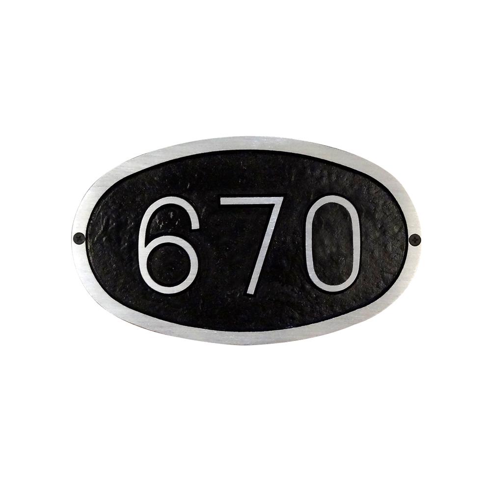 Modern Horizontal Cast Aluminum Address Plaque with Brushed Aluminum Numbers - Times Font. Picture 2