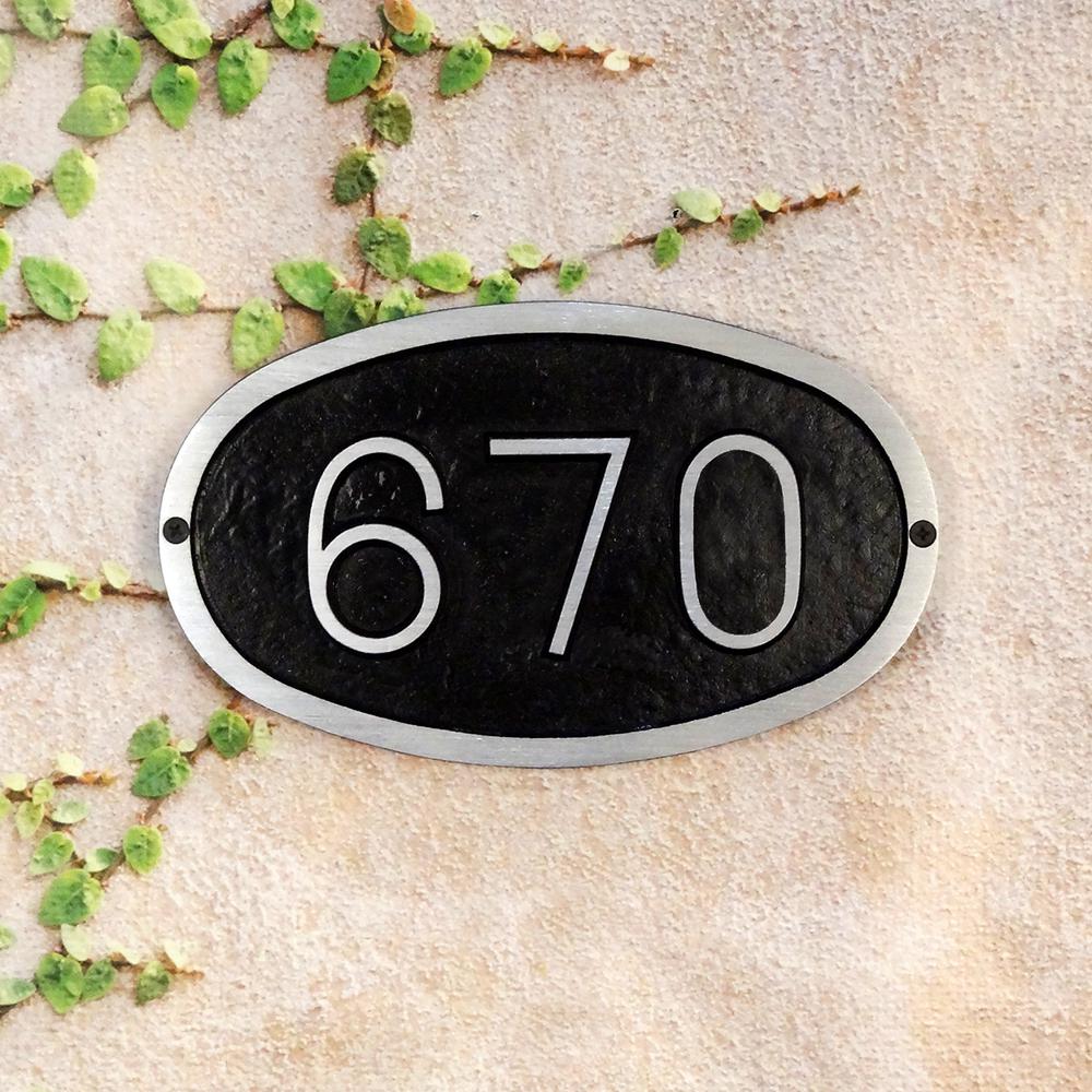 Modern Horizontal Cast Aluminum Address Plaque with Brushed Aluminum Numbers - Times Font. Picture 1