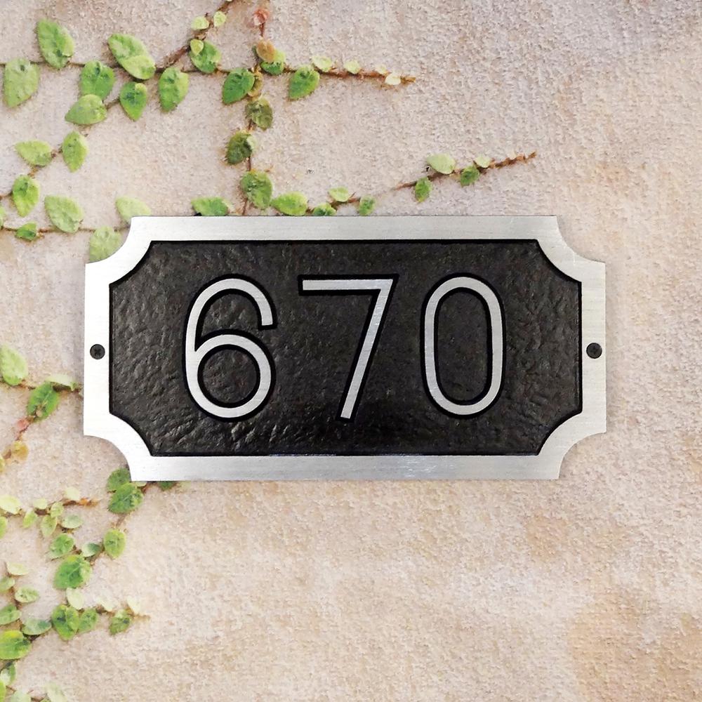 Traditional Cast Aluminum Address Plaque with Brushed Aluminum Numbers - Times Font. Picture 1