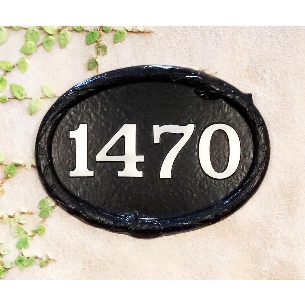 Floral Cast Aluminum Address Plaque with Brushed Aluminum Numbers - Bold Italic Font. Picture 1