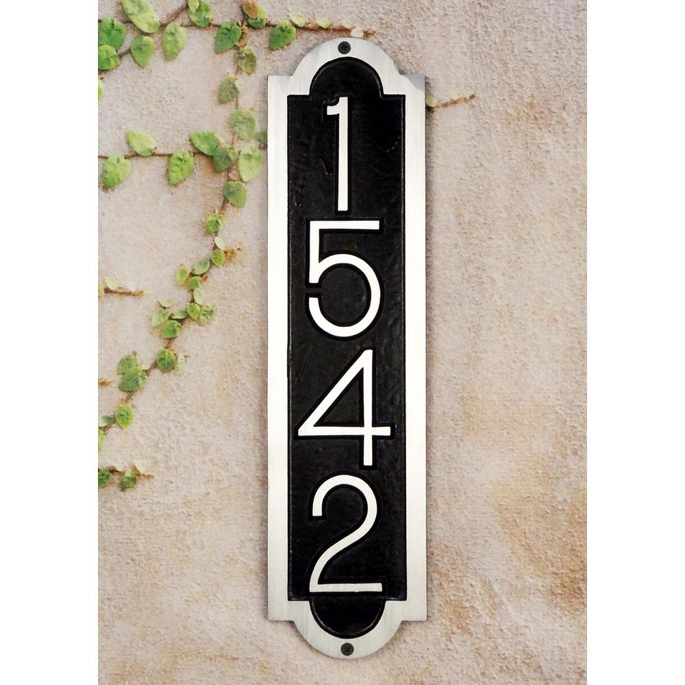 Hampton Cast Aluminum Address Plaque with Brushed Aluminum Numbers - Times Font. Picture 1