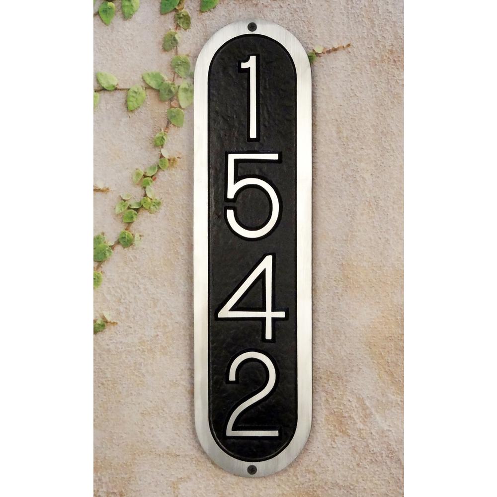 Ventena Cast Aluminum Address Plaque with Brushed Aluminum Numbers - Times Font. Picture 1