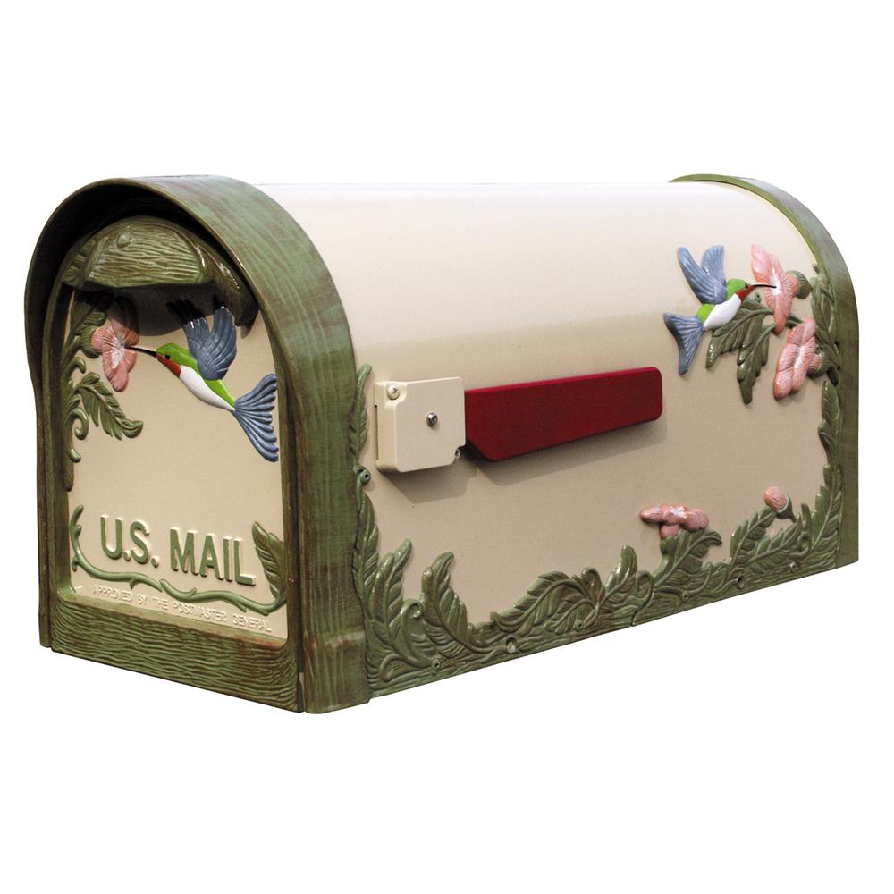 SCB-1005-NAT Hummingbird Curbside Mailbox Decorative Aluminum Bird Mailbox with Natural Hand Painted Finish. Picture 1