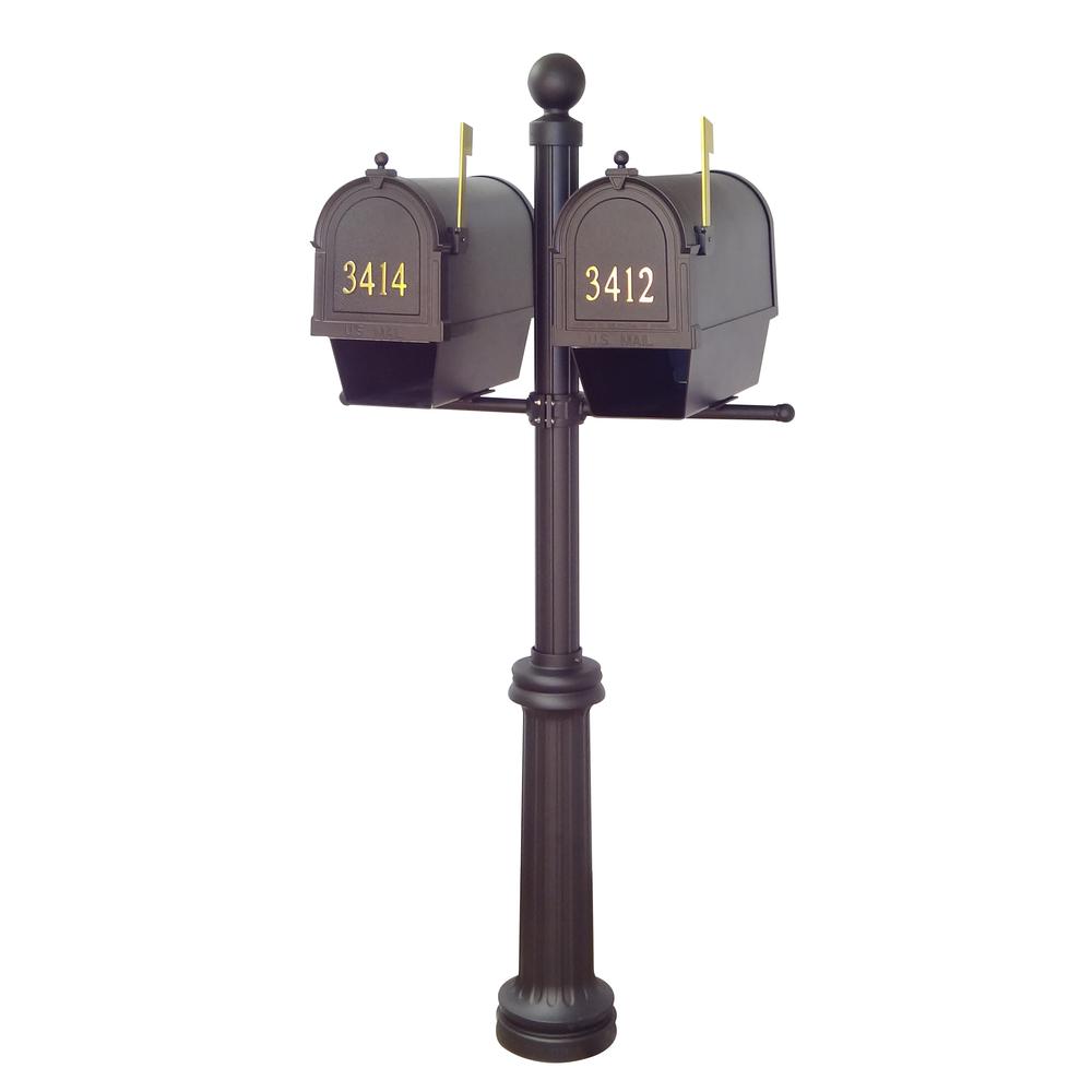 Berkshire Curbside Mailboxes with Front Address Numbers, Newspaper Tube and Fresno Double Mount Mailbox Post. Picture 2