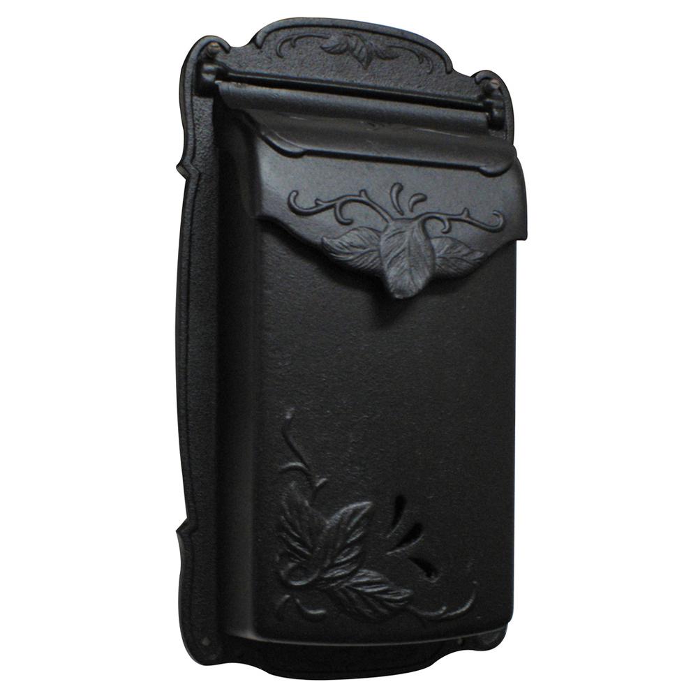 SVF-1001-BLK Floral Vertical Mailbox Wall Mount Aluminum Detailed Decorative Flower. Picture 1