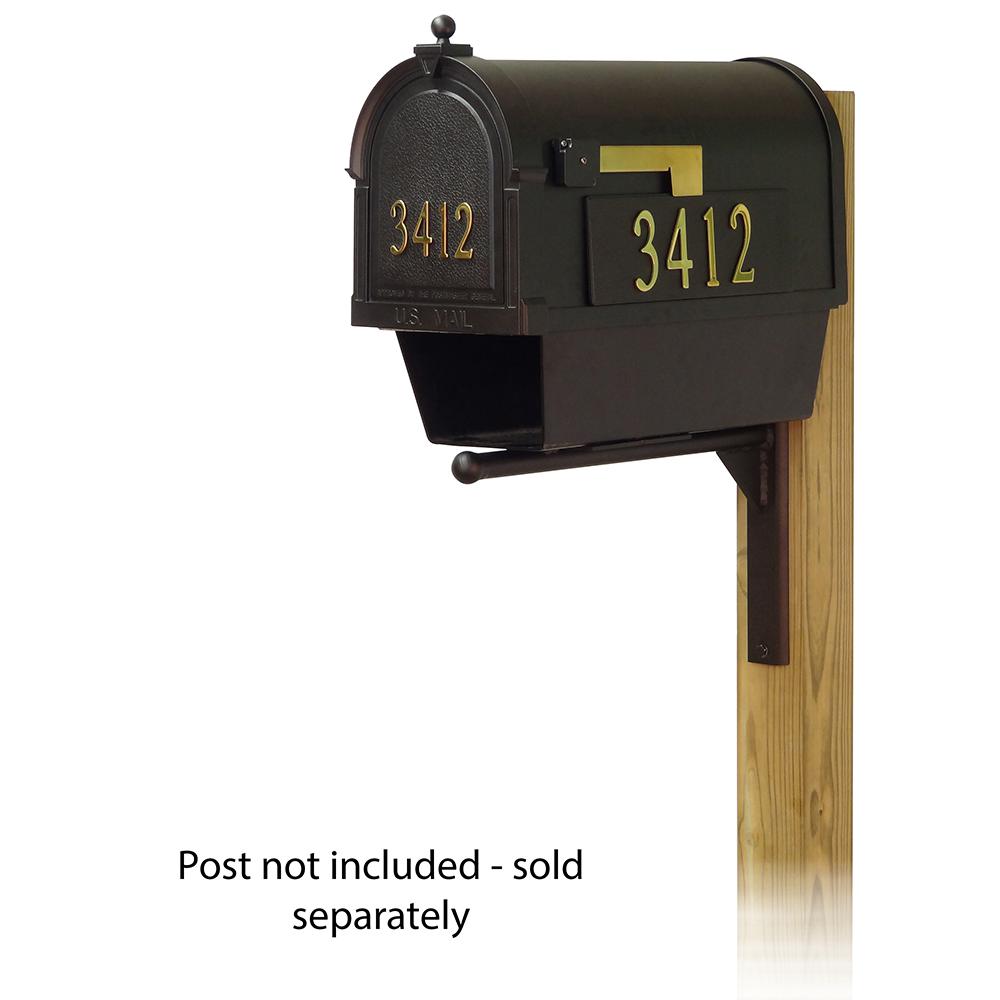 Berkshire Curbside Mailbox with Front and Side Address Numbers, Newspaper tube and Ashley front single mailbox mounting bracket. Picture 1