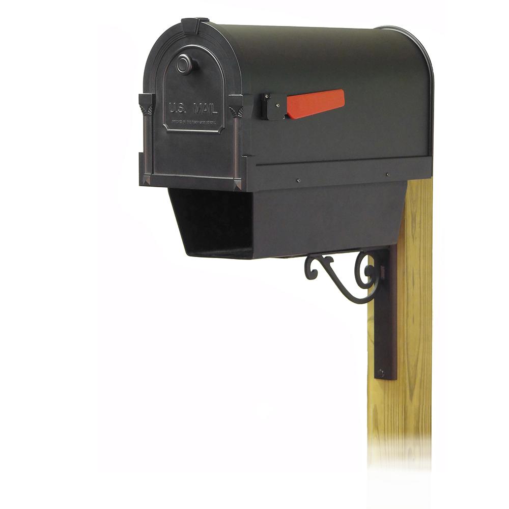 Savannah Curbside Mailbox with Newspaper tube and Baldwin front single mailbox mounting bracket. Picture 1