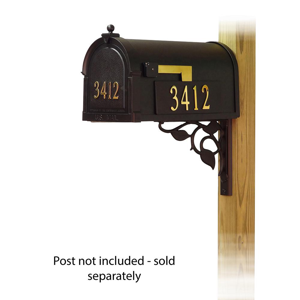 Berkshire Curbside Mailbox with Front and Side Address Numbers and Floral front single mailbox mounting bracket. Picture 1