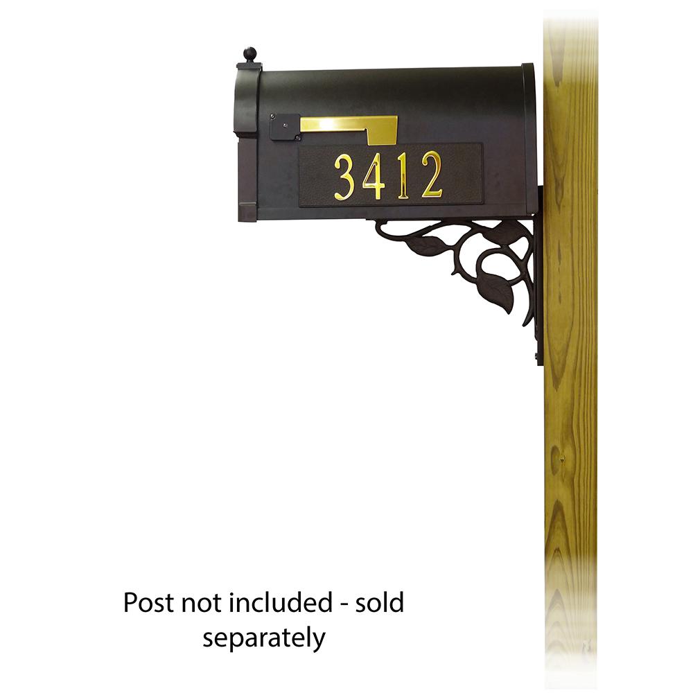 Berkshire Curbside Mailbox with Front and Side Address Numbers and Floral front single mailbox mounting bracket. Picture 3
