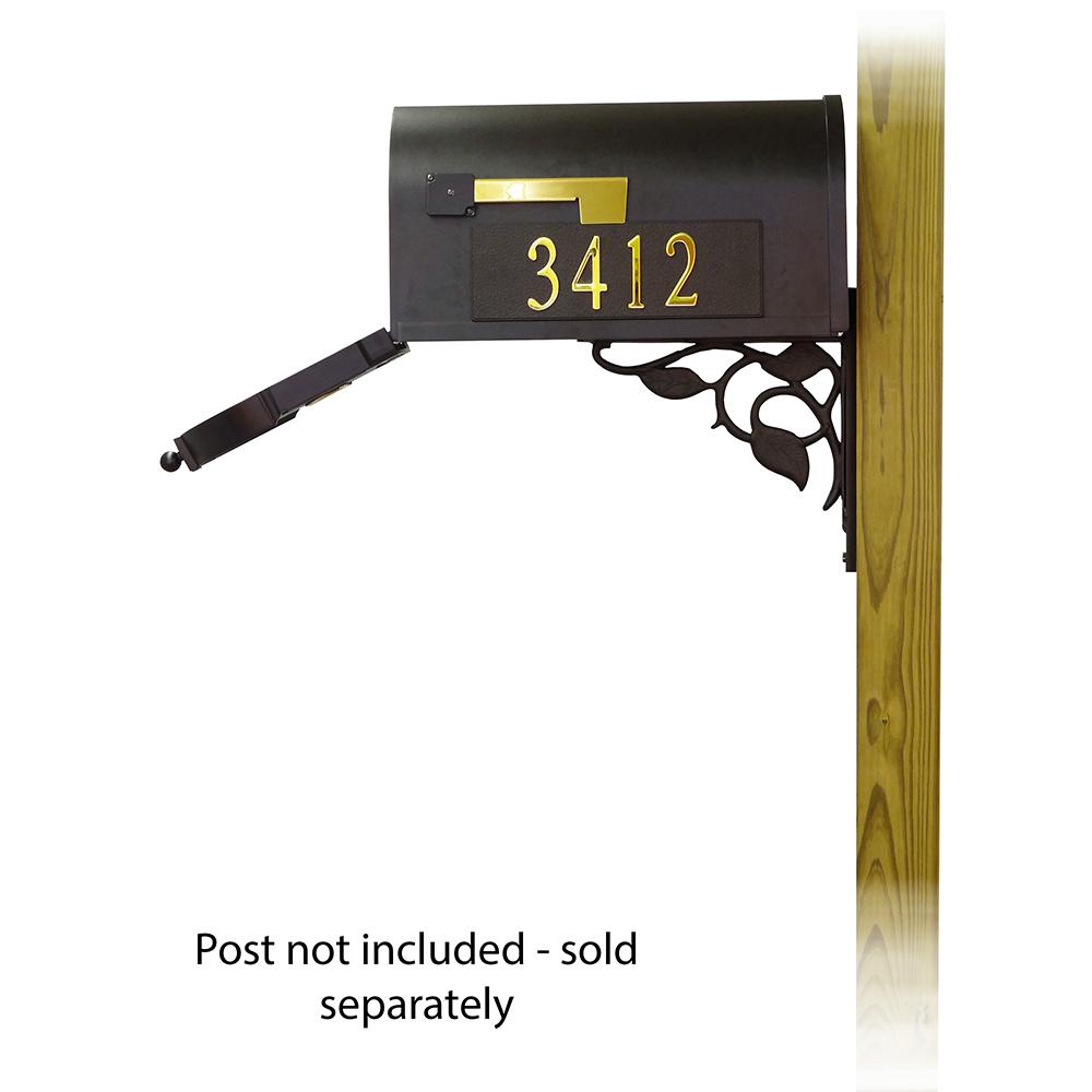 Berkshire Curbside Mailbox with Front and Side Address Numbers and Floral front single mailbox mounting bracket. Picture 4