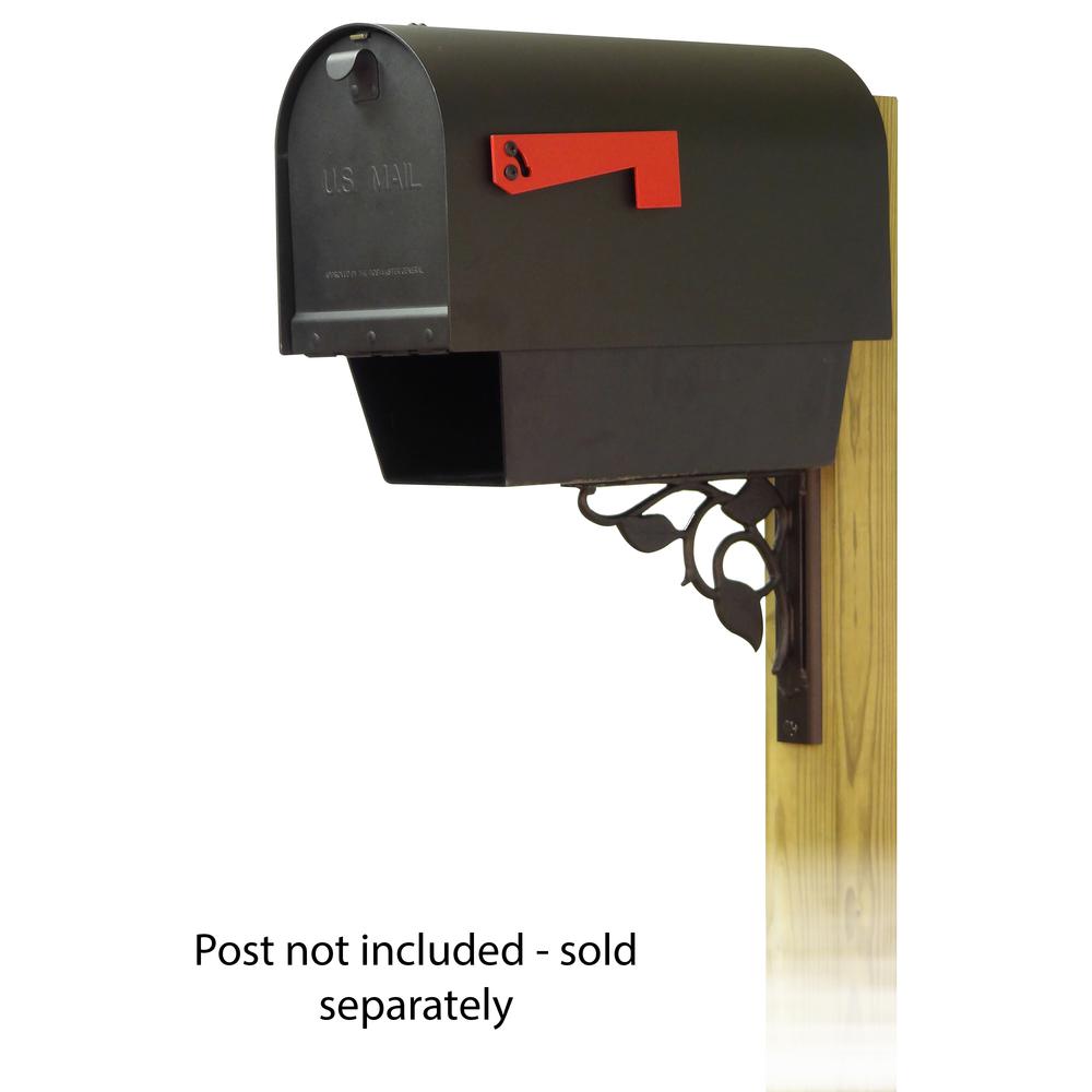 Titan Steel Curbside Mailbox with Newspaper tube and Floral front single mailbox mounting bracket. Picture 1