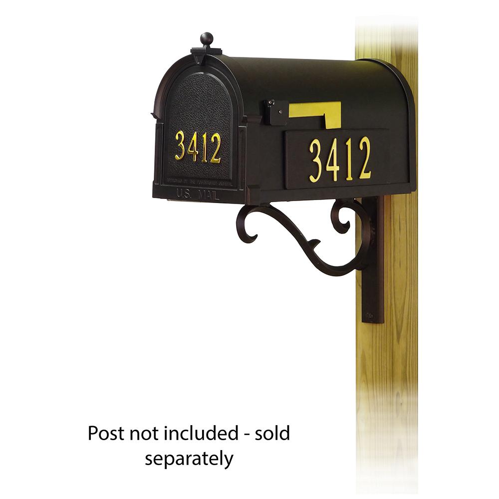 Berkshire Curbside Mailbox with Front and Side Address Numbers and Sorrento front single mailbox mounting bracket. Picture 1