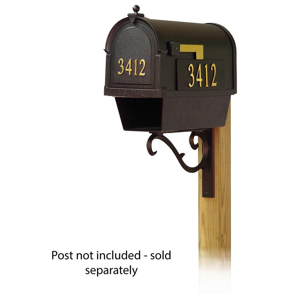 Berkshire Curbside Mailbox with Front and Side Address Numbers, Newspaper tube and Sorrento front single mailbox mounting bracket. Picture 1