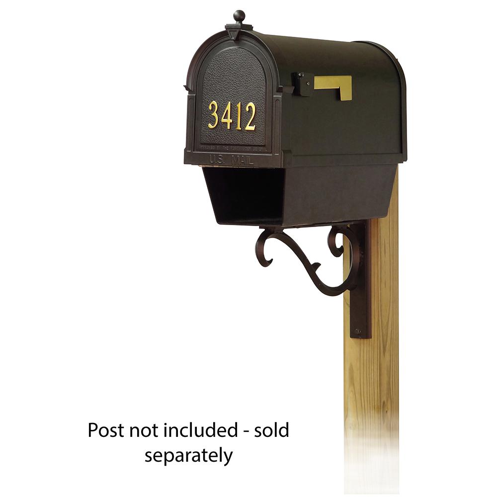 Berkshire Curbside Mailbox with Front Address Numbers, Newspaper tube and Sorrento front single mailbox mounting bracket. Picture 1