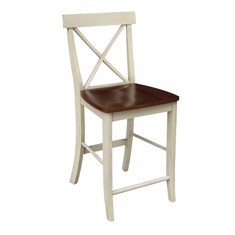 X-Back Counter height Stool - 24" Seat Height, Antiqued Almond/Espresso. Picture 7