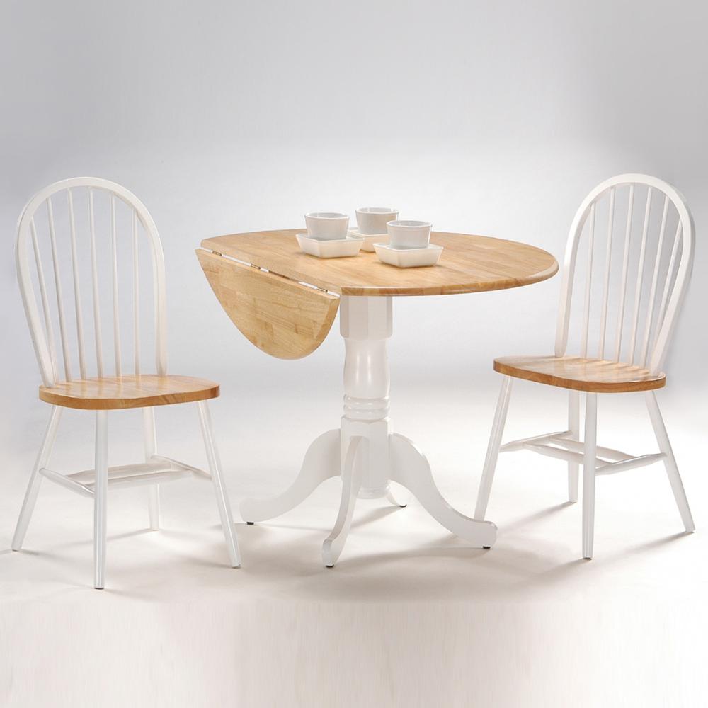 42" Round Dual Drop Leaf Pedestal Table, White / Natural. Picture 1