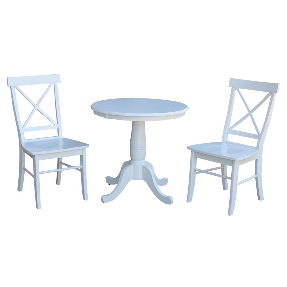 30" Round Top Pedestal Table - With 2 C08-613 Chairs, White. Picture 1