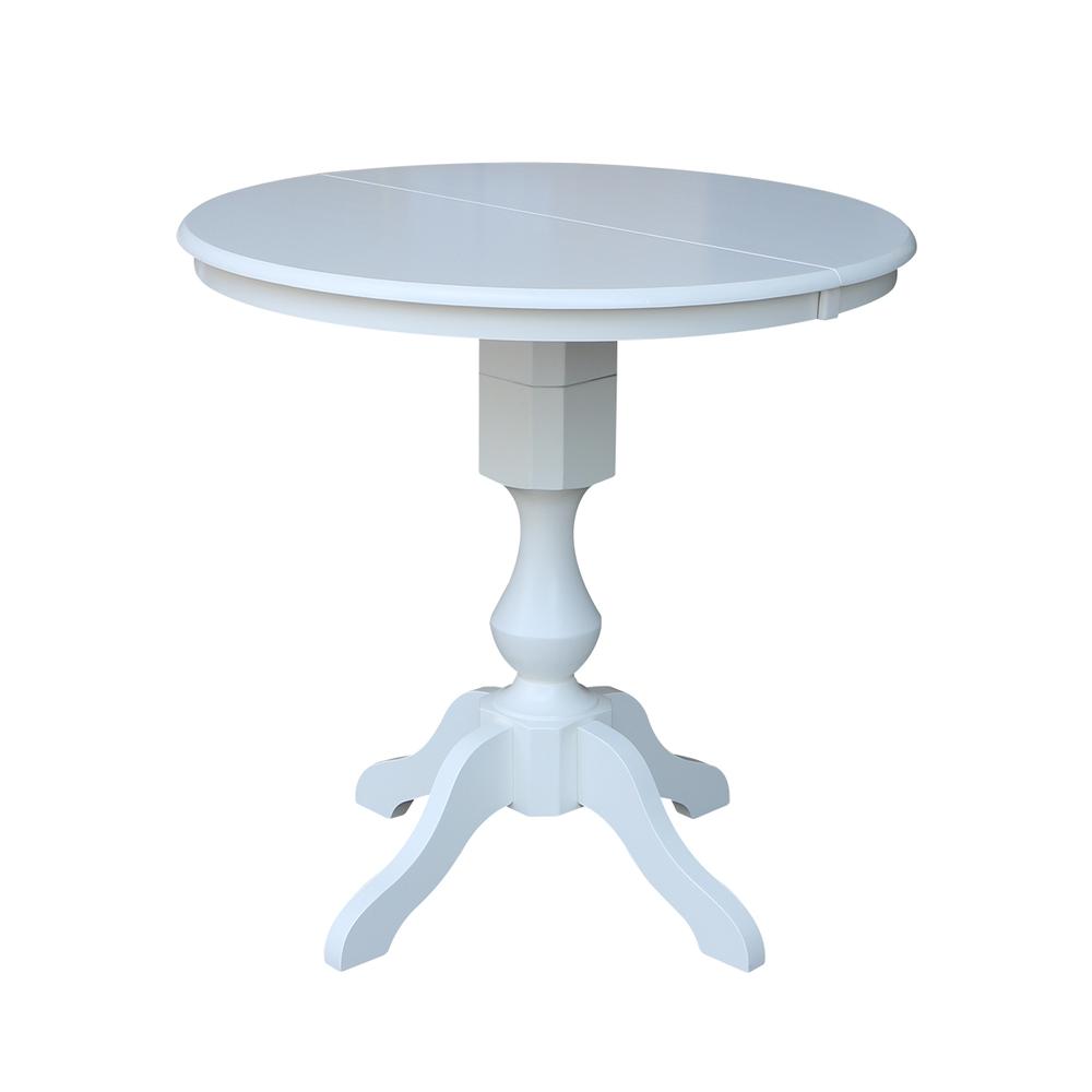 36" Round Top Pedestal Table With 12" Leaf - 34.9"H - Dining or Counter Height, White. Picture 19