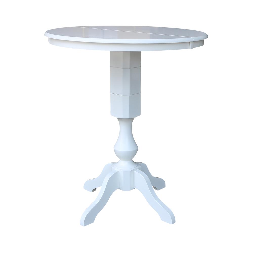 36" Round Top Pedestal Table With 12" Leaf - 34.9"H - Dining or Counter Height, White. Picture 15