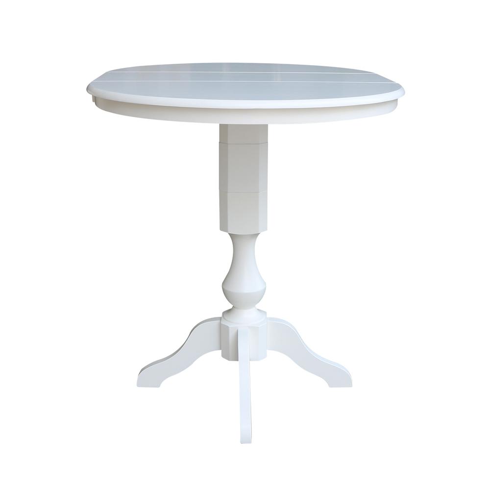 36" Round Top Pedestal Table With 12" Leaf - 34.9"H - Dining or Counter Height, White. Picture 11