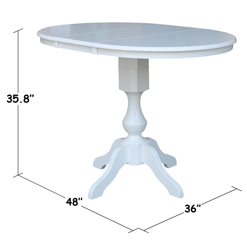36" Round Top Pedestal Table With 12" Leaf - 34.9"H - Dining or Counter Height, White. Picture 1