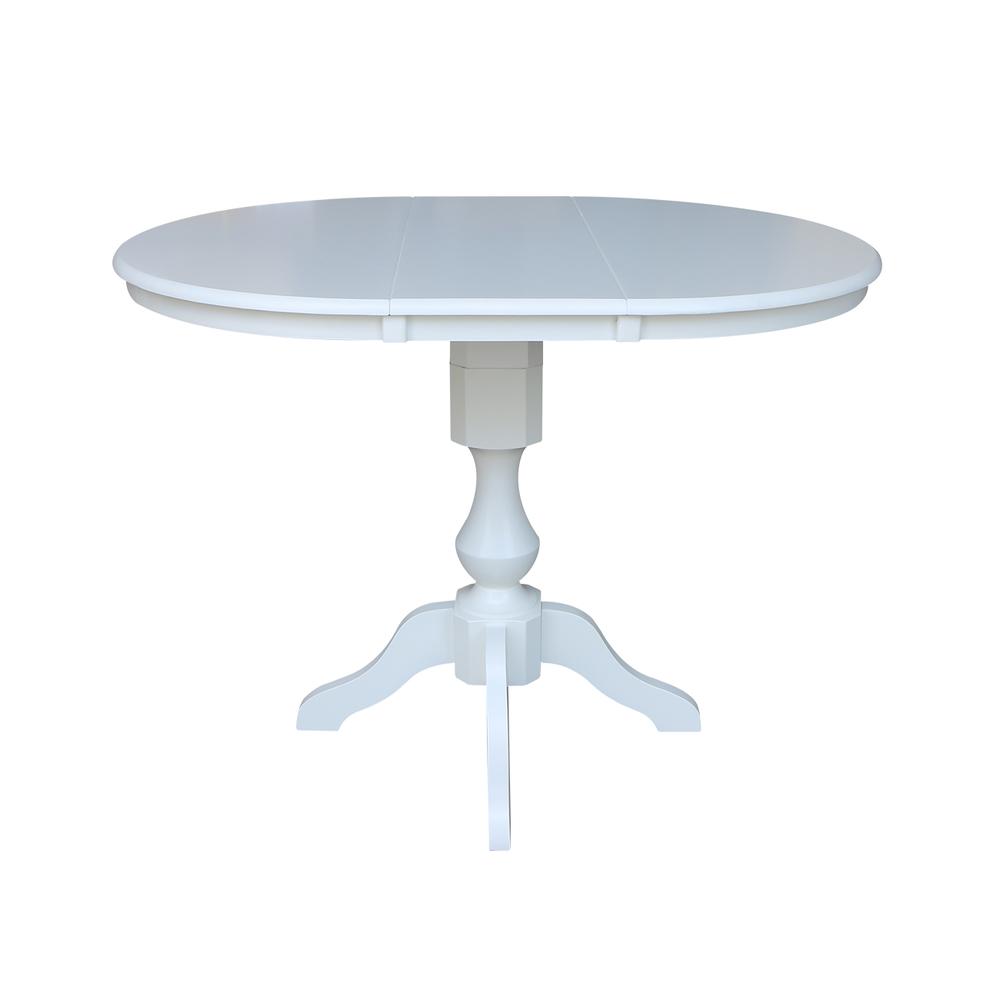 36" Round Top Pedestal Table With 12" Leaf - 34.9"H - Dining or Counter Height, White. Picture 2