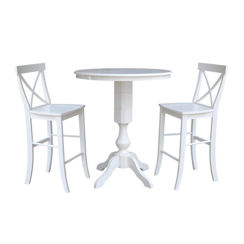 36" Round Top Pedestal Table With 12" Leaf - 34.9"H - Dining or Counter Height, White. Picture 18