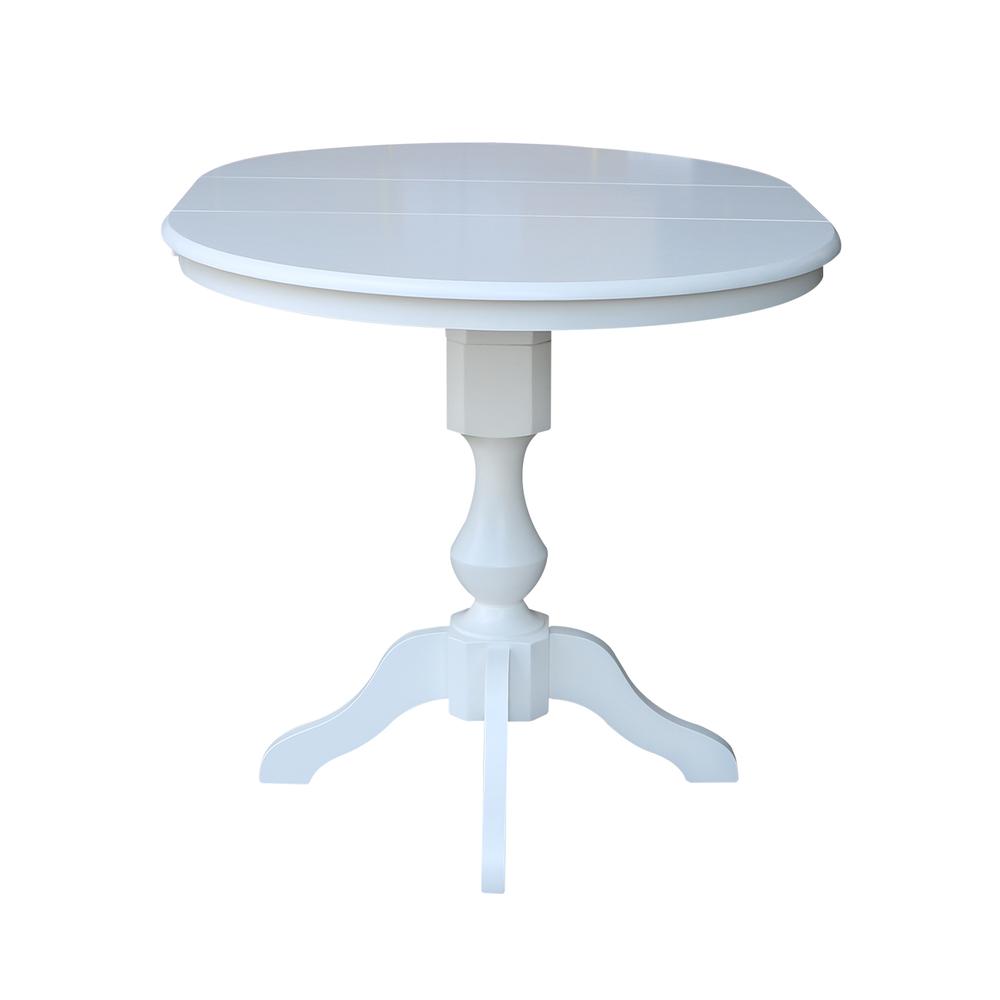 36" Round Top Pedestal Table With 12" Leaf - 34.9"H - Dining or Counter Height, White. Picture 4