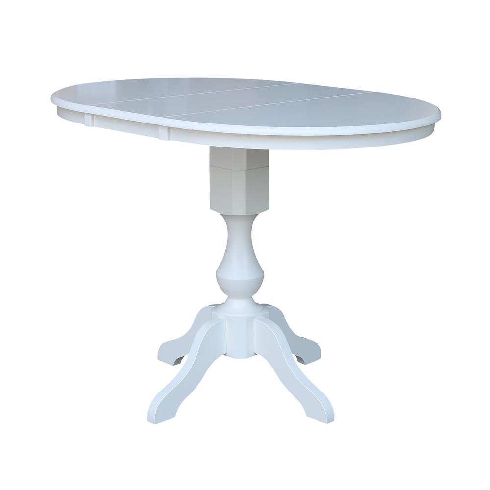 36" Round Top Pedestal Table With 12" Leaf - 34.9"H - Dining or Counter Height, White. Picture 7