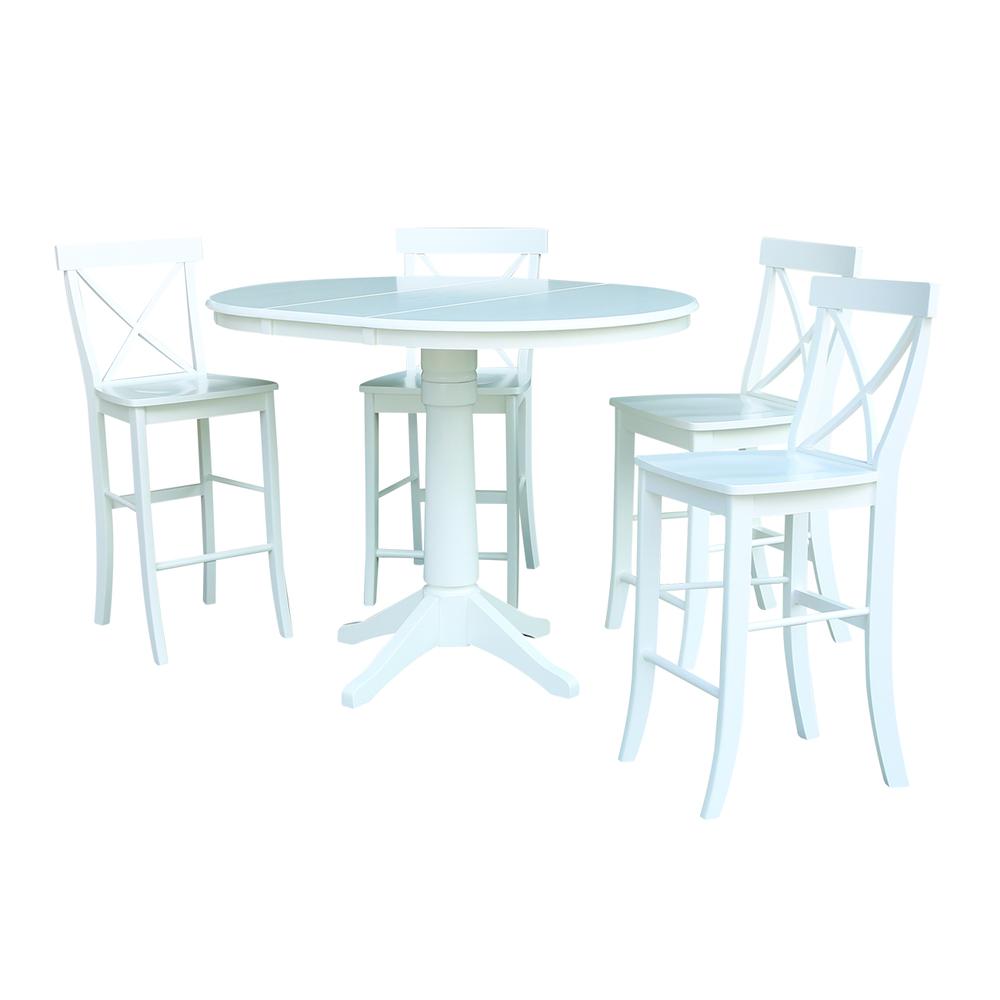 36" Round Top Pedestal Table With 12" Leaf - 28.9"H - Dining Height, White. Picture 11
