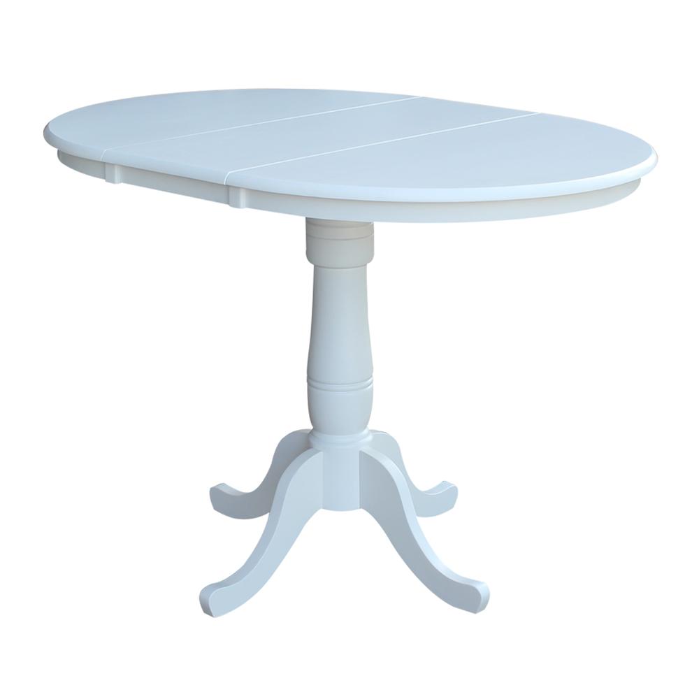 36" Round Top Pedestal Table With 12" Leaf - Dining Height or Counter Height, White. Picture 15