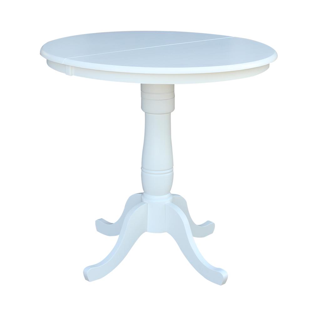 36" Round Top Pedestal Table With 12" Leaf - Dining Height or Counter Height, White. Picture 2