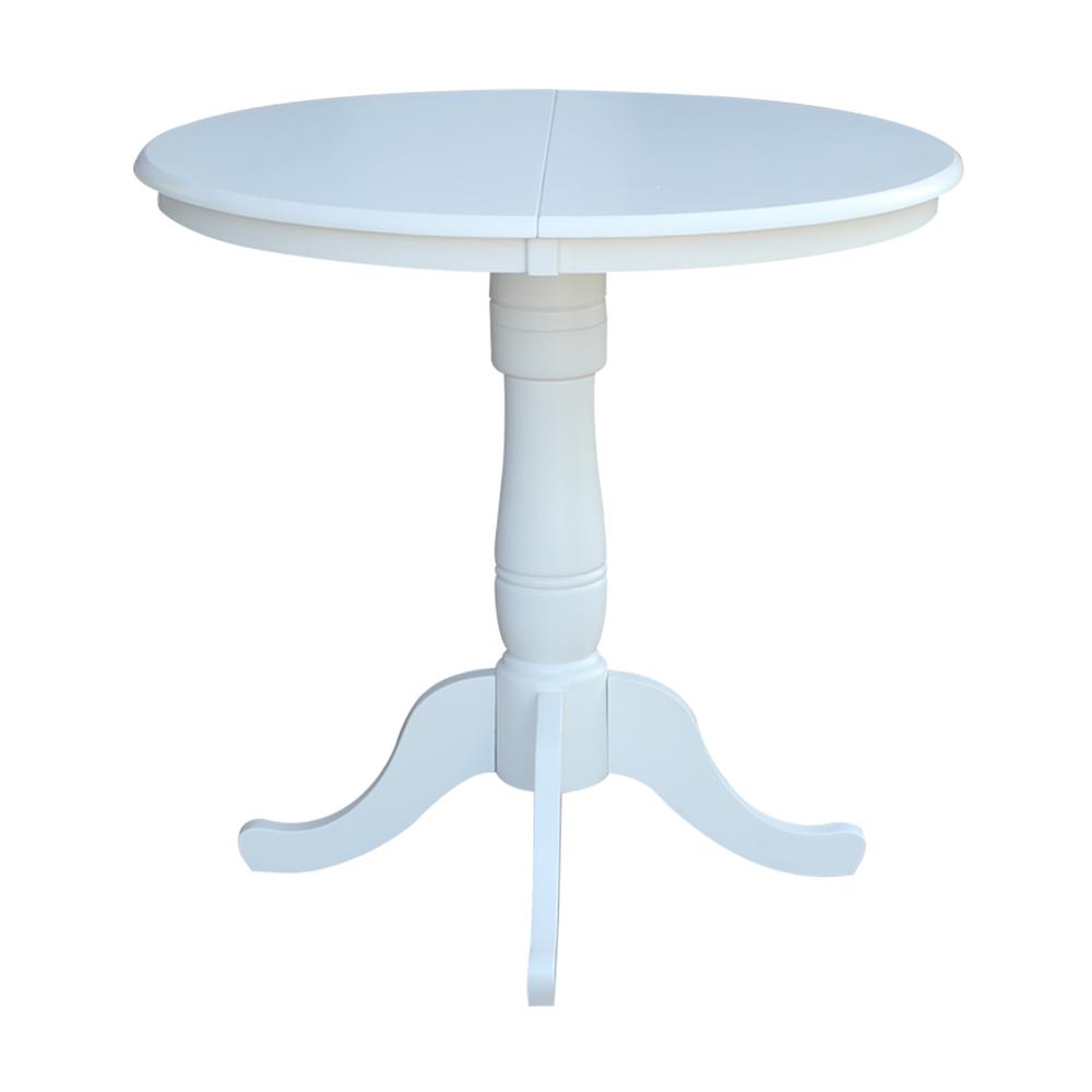 36" Round Top Pedestal Table With 12" Leaf - Dining Height or Counter Height, White. Picture 1