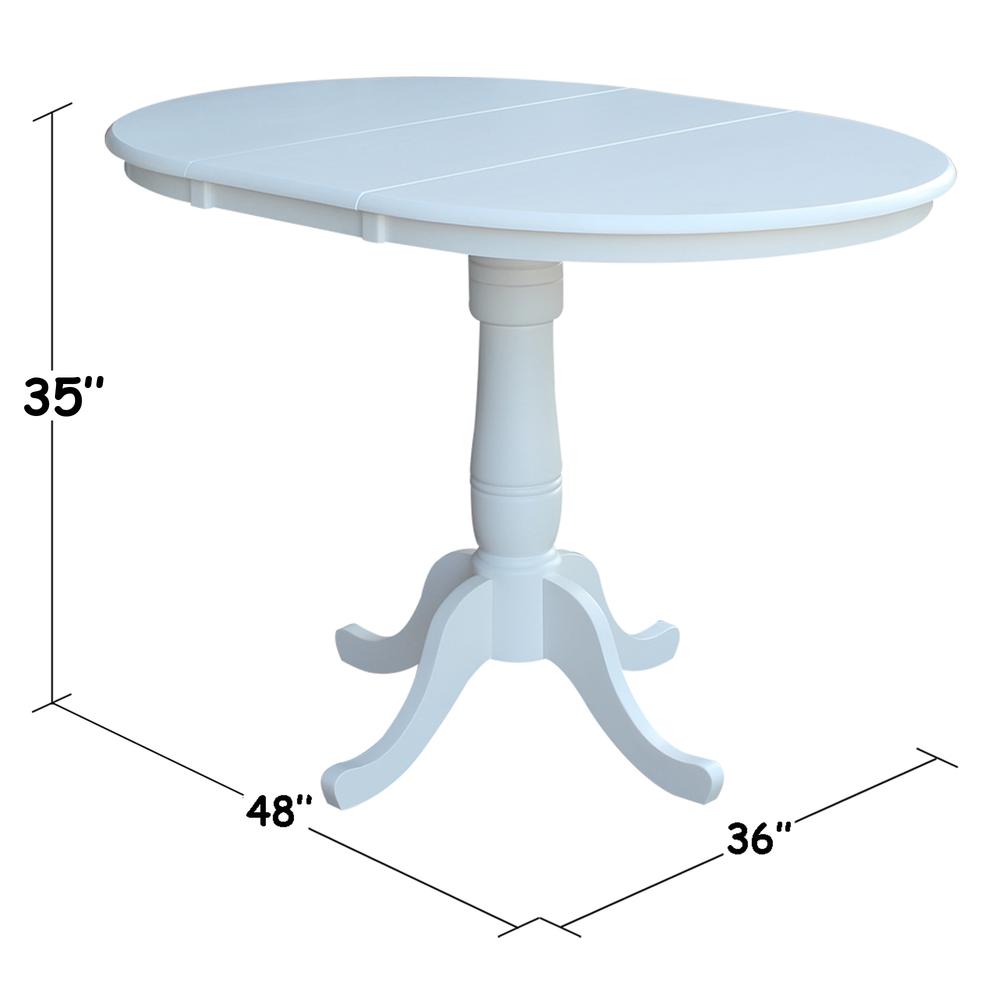 36" Round Top Pedestal Table With 12" Leaf - Dining Height or Counter Height, White. Picture 3