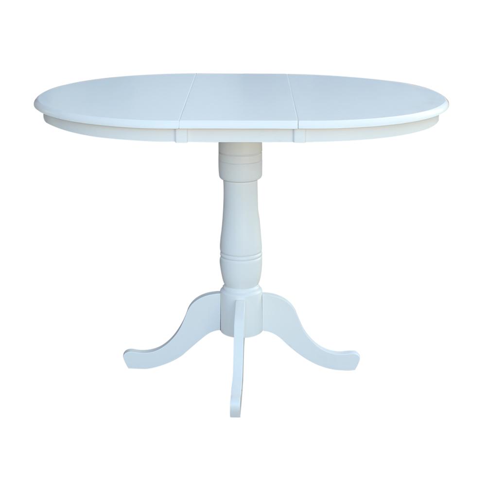 36" Round Top Pedestal Table With 12" Leaf - Dining Height or Counter Height, White. Picture 4