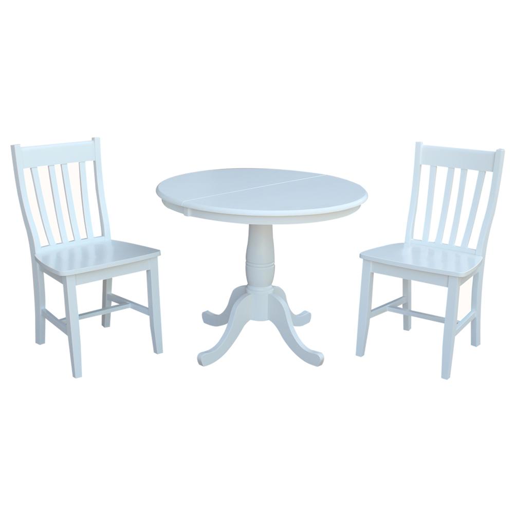 36" Round Extension Dining Table With 2 Cafe Chairs, White. Picture 1