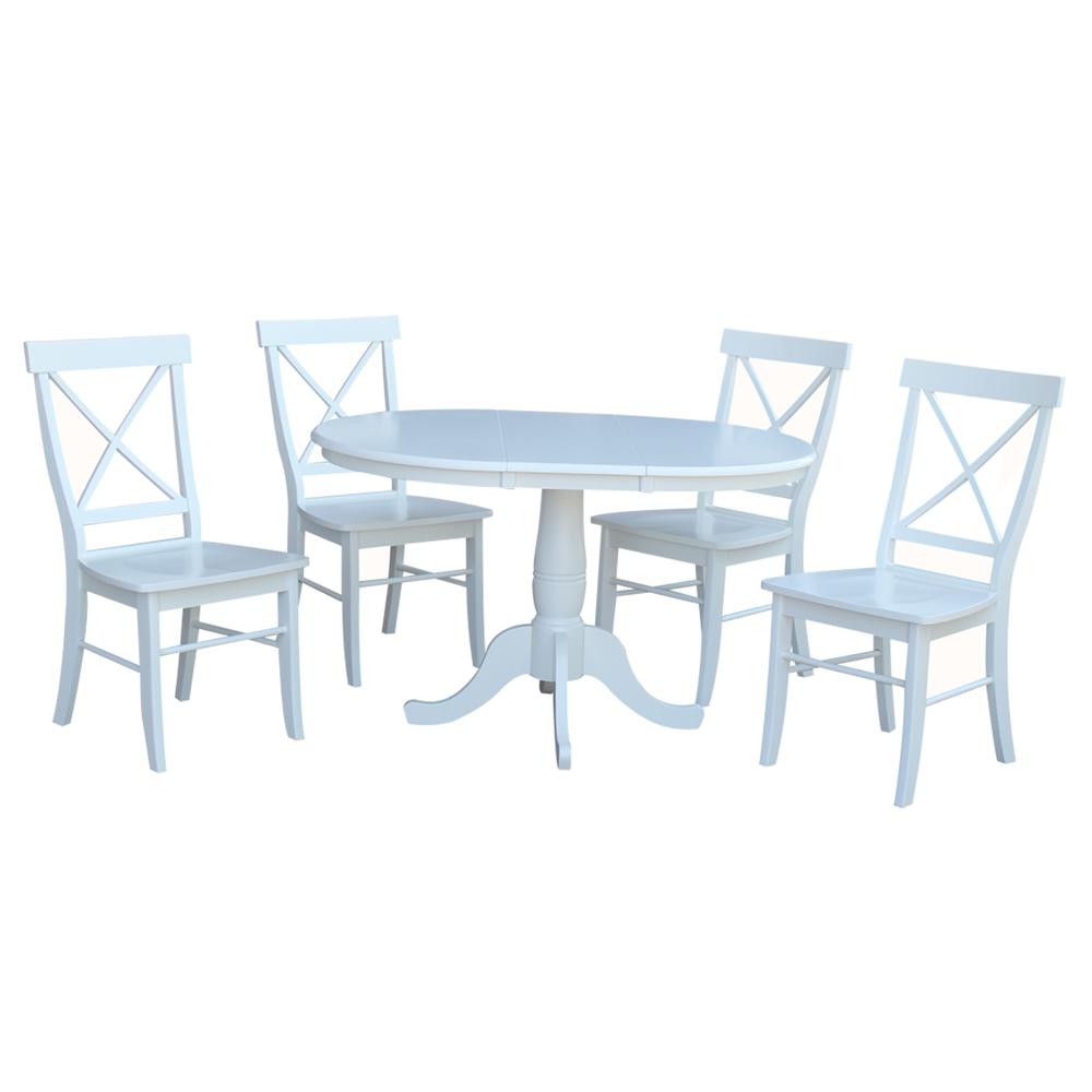 36" Round Extension Dining Table With 4 X-Back Chairs, White. Picture 2