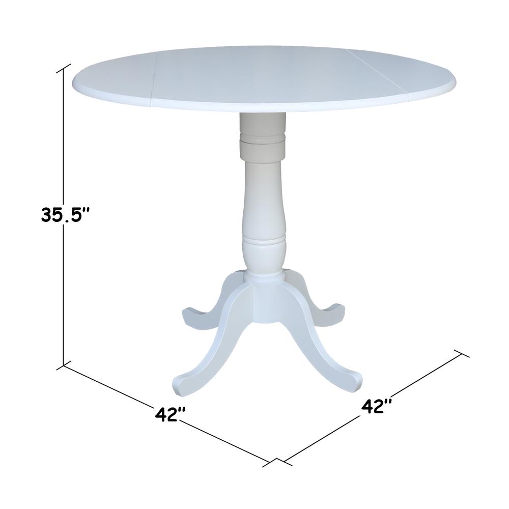 42 In Round dual drop Leaf Pedestal Table - 35.5 "H, White. Picture 1