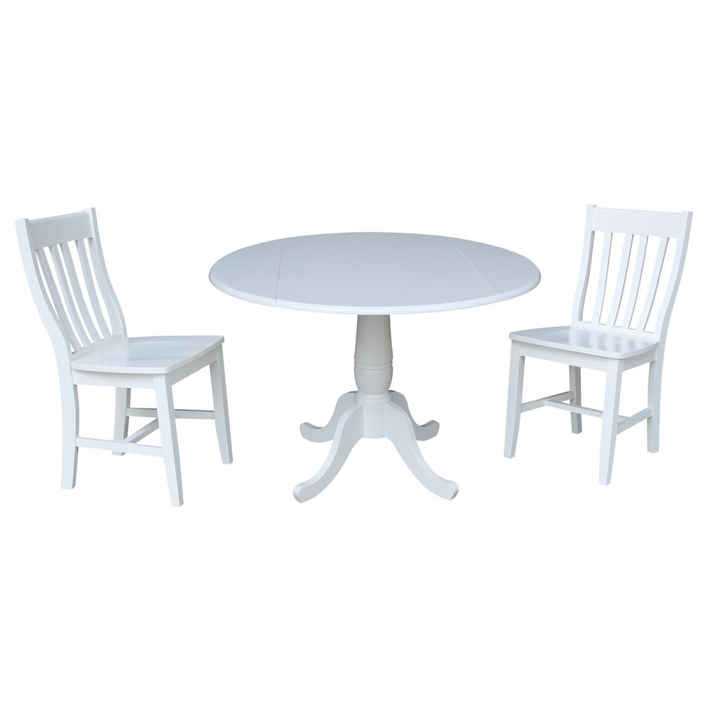 42 In Round Top Pedestal Table with 2 Chairs, White. Picture 3