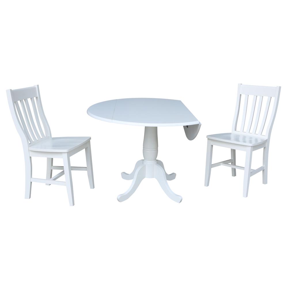42 In Round Top Pedestal Table with 2 Chairs, White. Picture 1