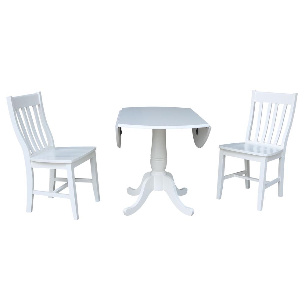42 In Round Top Pedestal Table with 2 Chairs, White. Picture 2