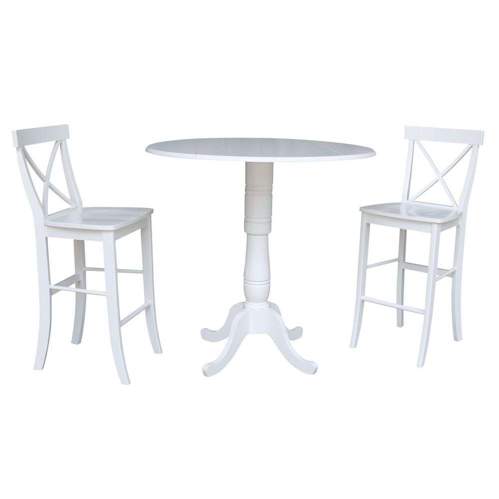 42 In Round Pedestal Bar Height Table with 2 Bar Height Stools, White. Picture 3