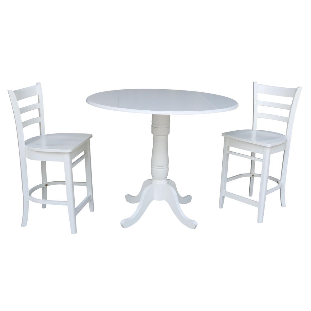 42 In Round Pedestal Gathering Height Table with 2 Counter Height Stools, White. Picture 3